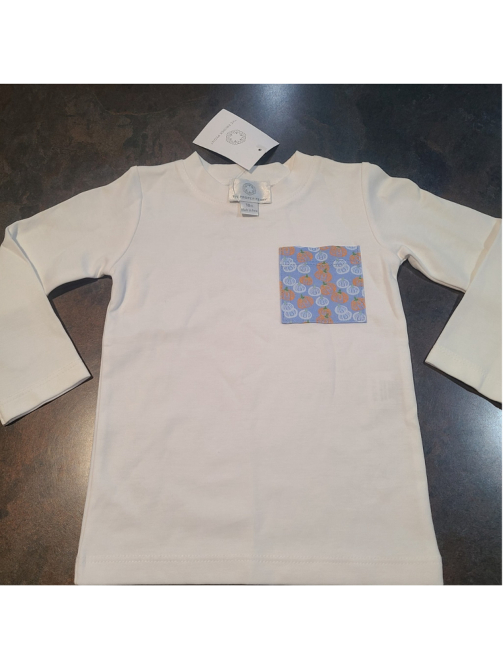 NEW Proper Peony Boutique Boys Shirt Size 18m Long Sleeve Pumpkin Patch Pocket T